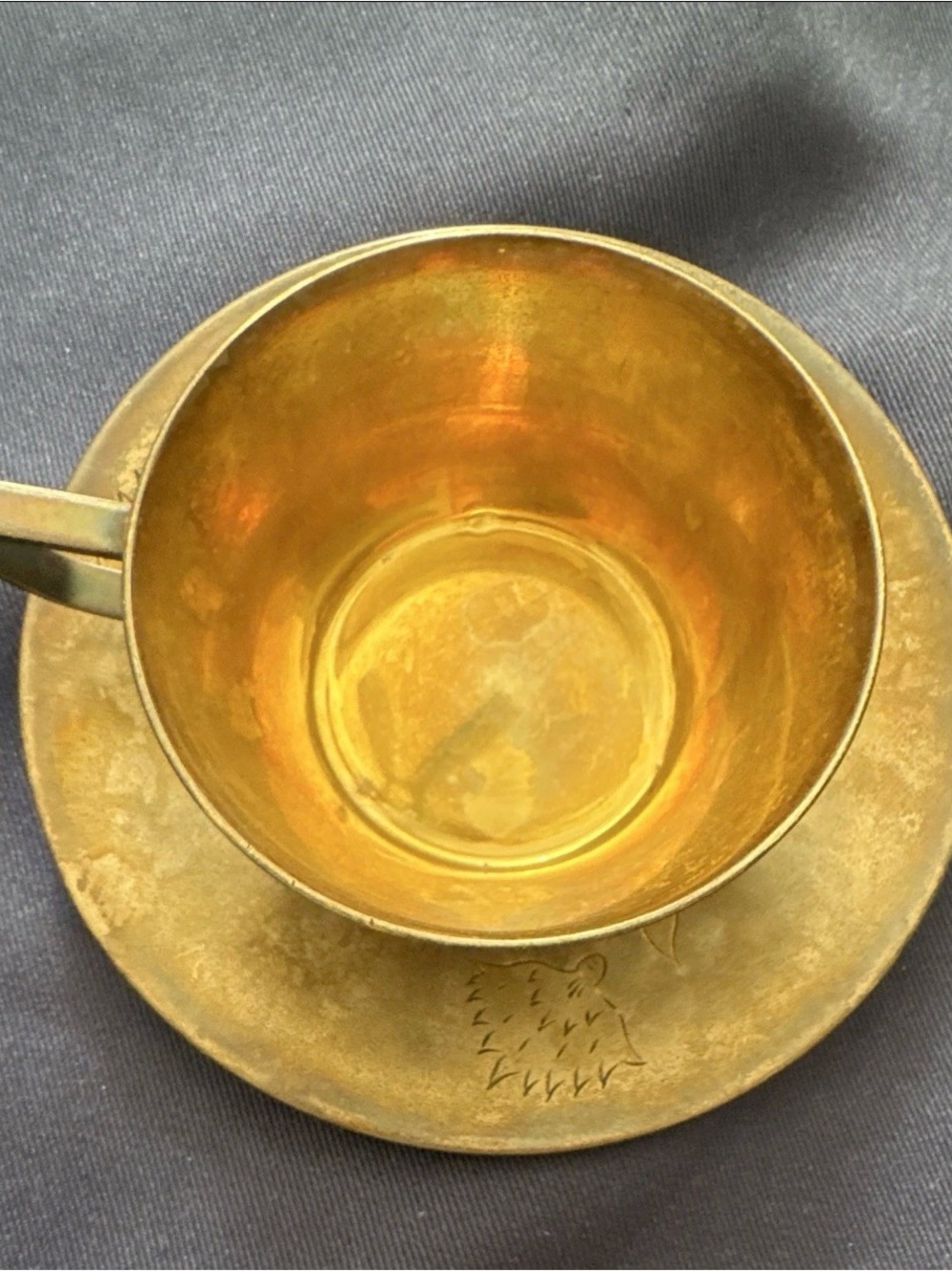 BOM 875 Silver Cup & Saucer Set Russia Art Nouveau Floral